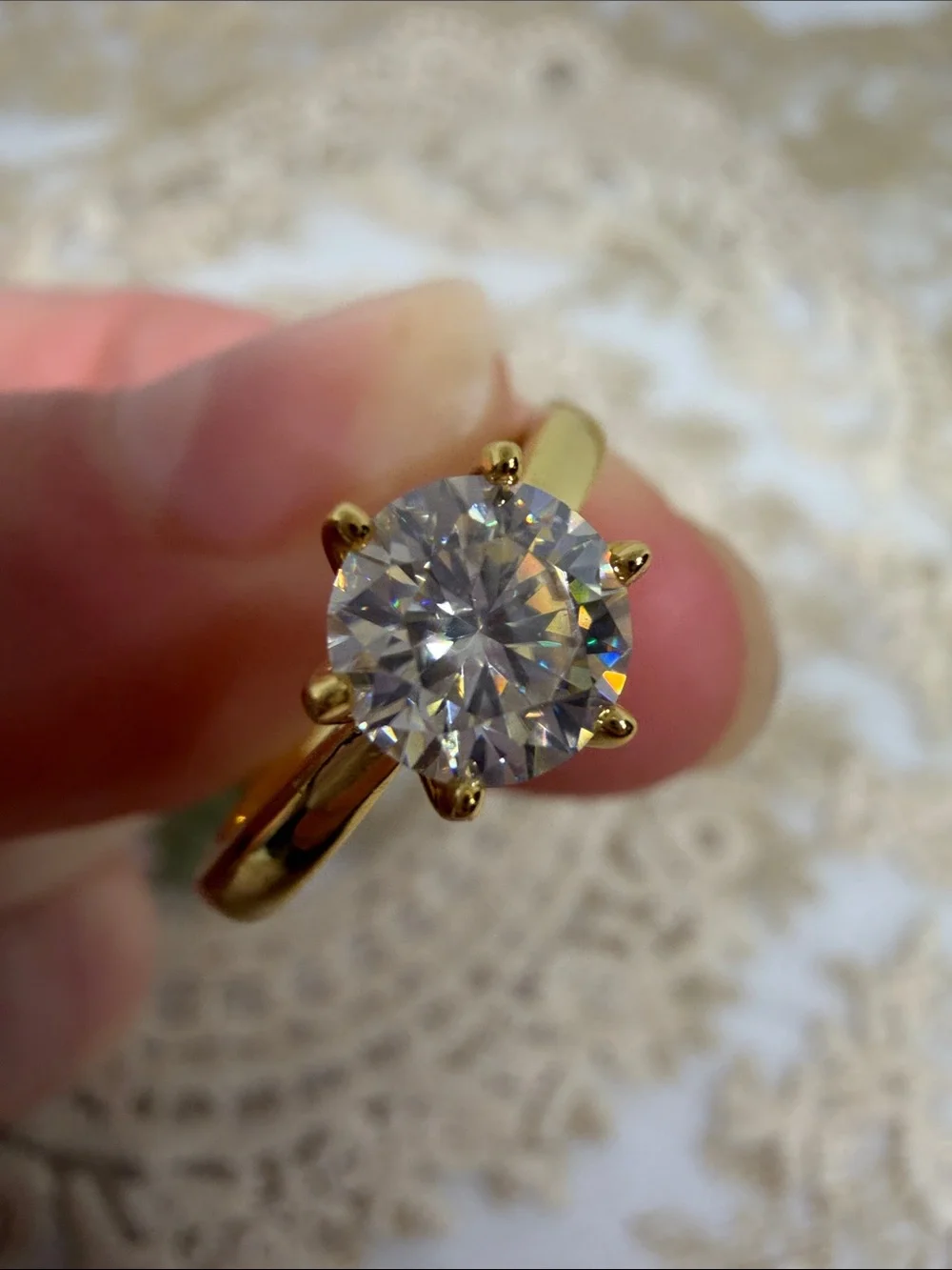 Certified 1 CT Moissanite Solitaire Gold Finish 925 Sterling Silver Bridal Ring